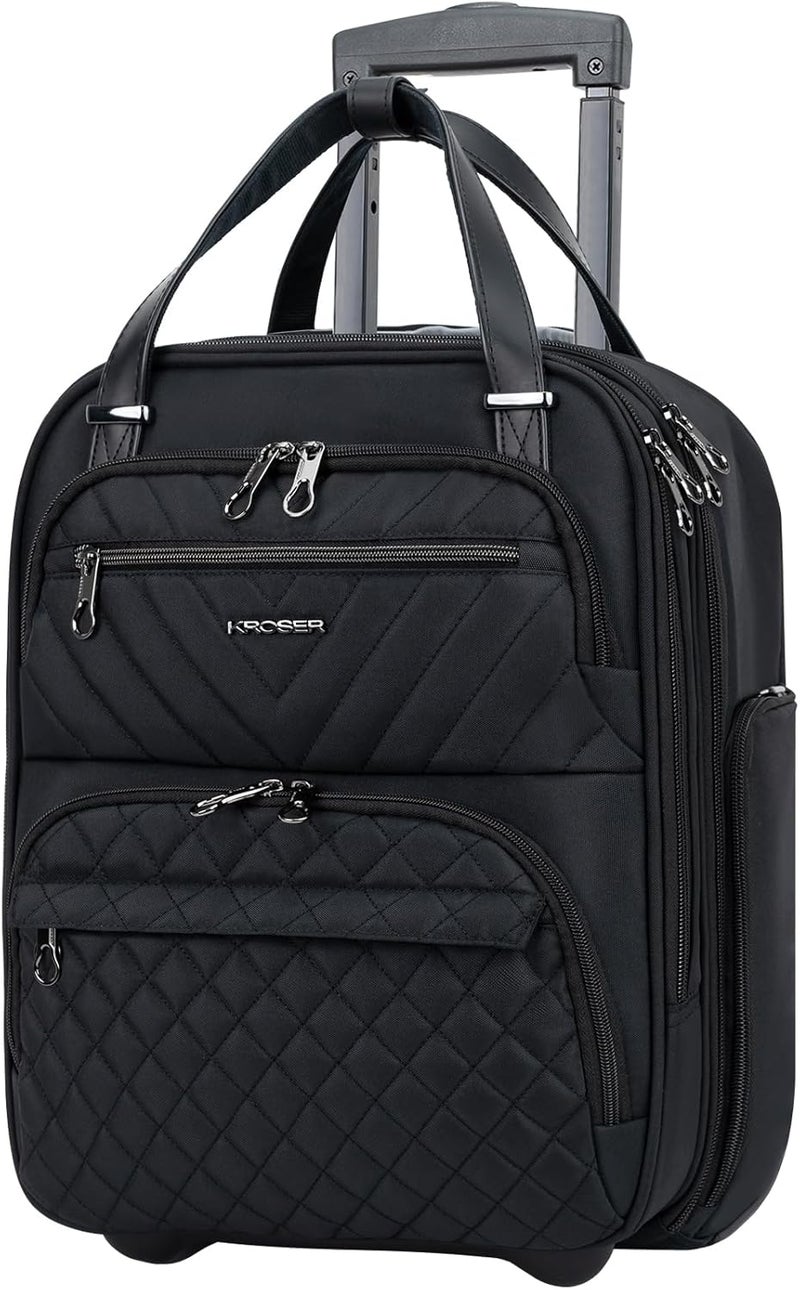 KROSER Carry On Underseat Multi-functional, 16-inch Underseater Lightweight Overnight Suitcase for Men Women, Black - Image 1